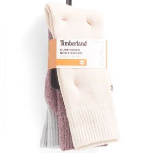 Timberland Beige Burgundy Gray W6.5-9.5 Knit Cushioned Boot Socks 3 pk